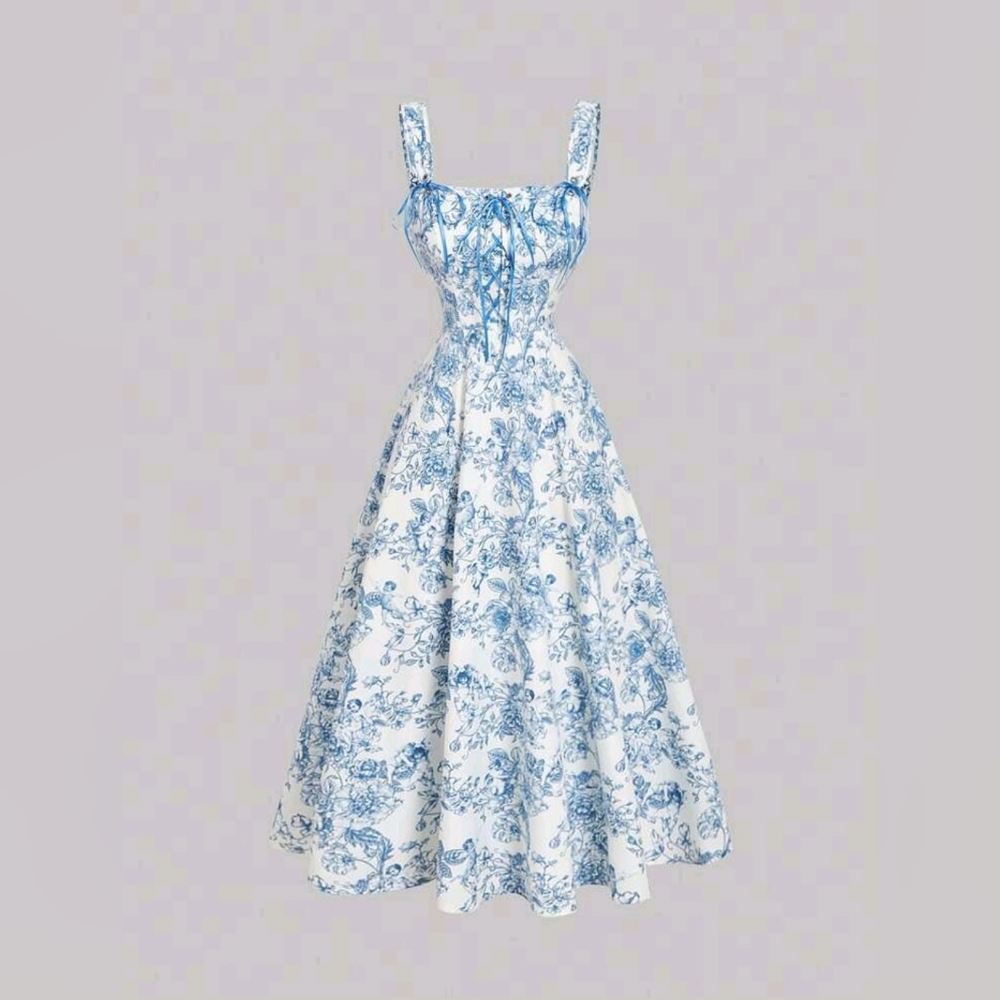Elegant Blue Floral Dress